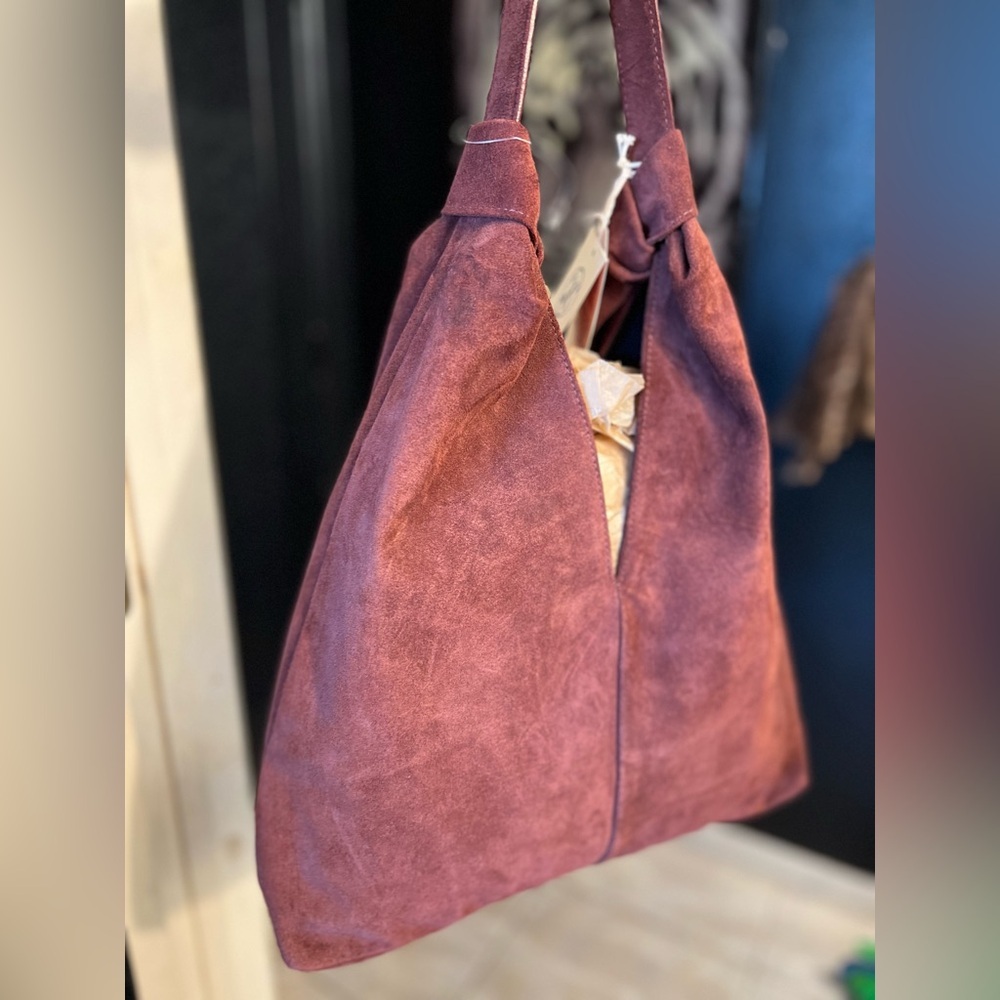🍷Divina Firenze Gorgeous Wine Genuine Suede Leather Slouchy Hobo Bag 🍷NWT - Picture 10 of 17
